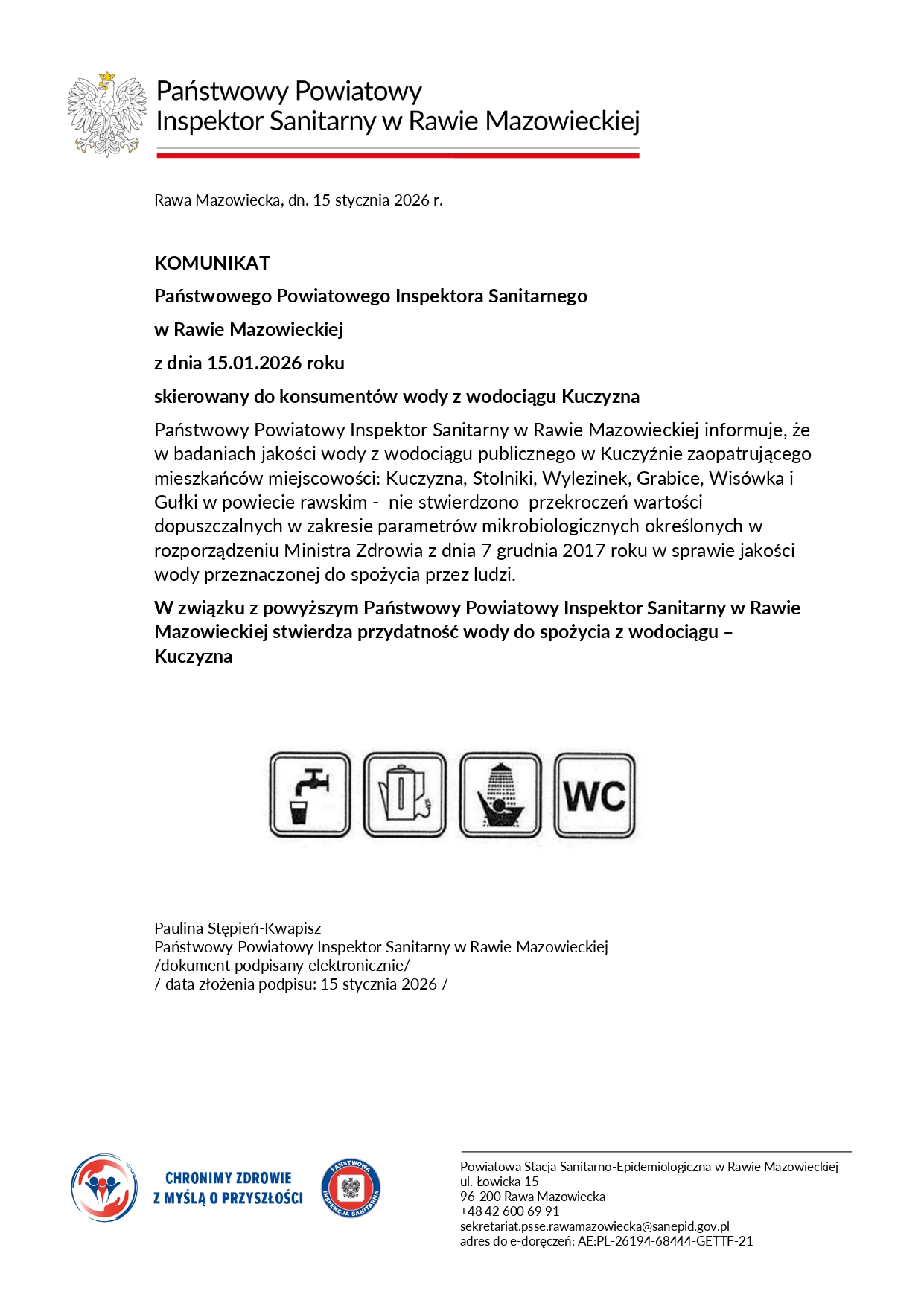 Komunikat dla odbiorów wodociągu w Kuczyźnie