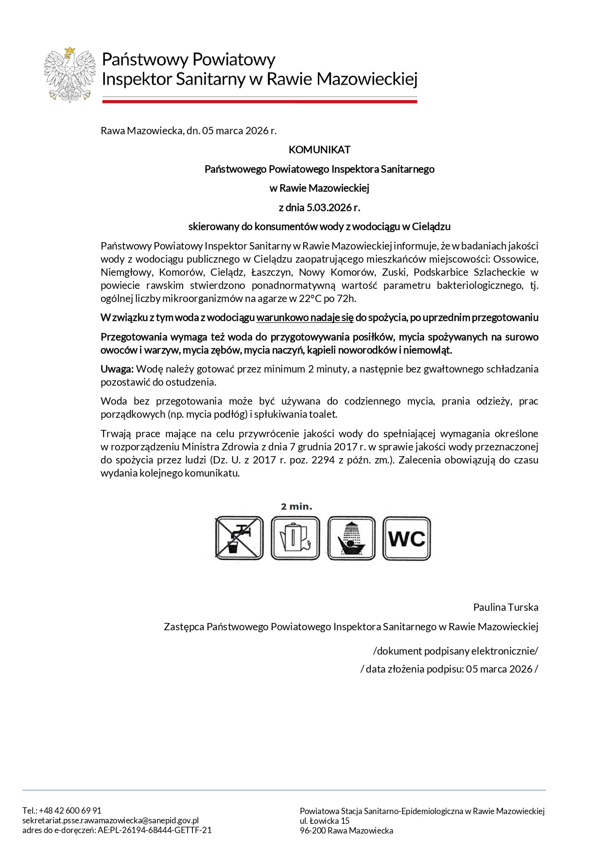 Treść komunikatu Państwowego Powiatowego Inspektora Sanitarnego