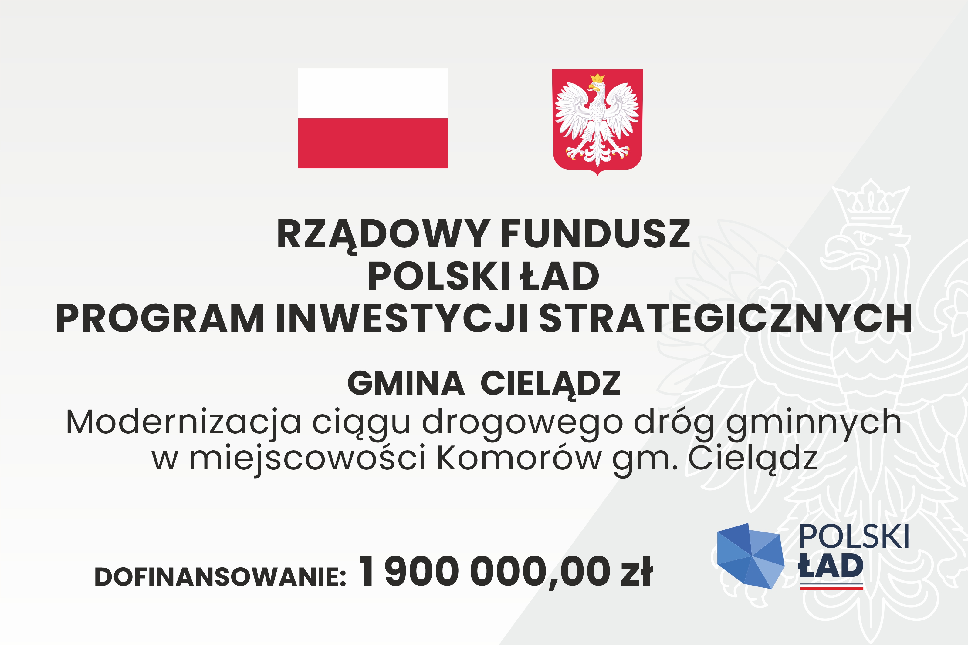 Tablica informacyjna przedstawiająca dofinansowanie inwestycji z Programu Rządowy Fundusz Polski Ład